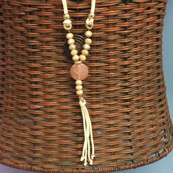 Long Peach Gem Stone Infinity Rope Necklace NWOT - Picture 2 of 8